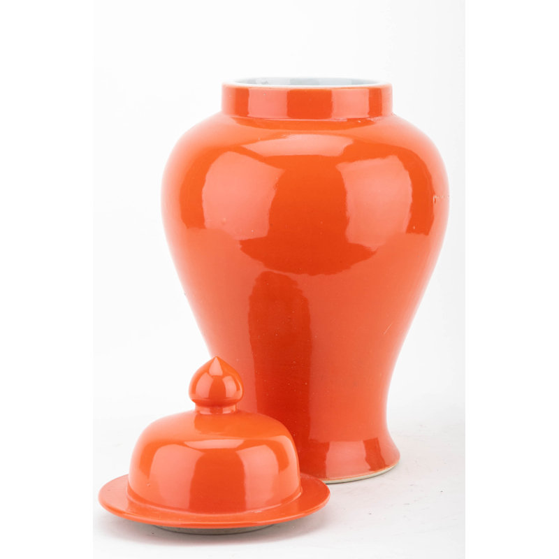 Handmade Porcelain China Jar, Orange, 16" H x 9" W x 9" D