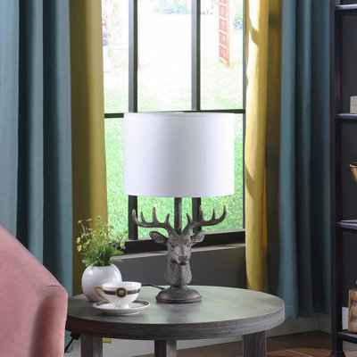 18" In Stag Elk Deer Bust Rustic Gray Polyresin Table Lamp