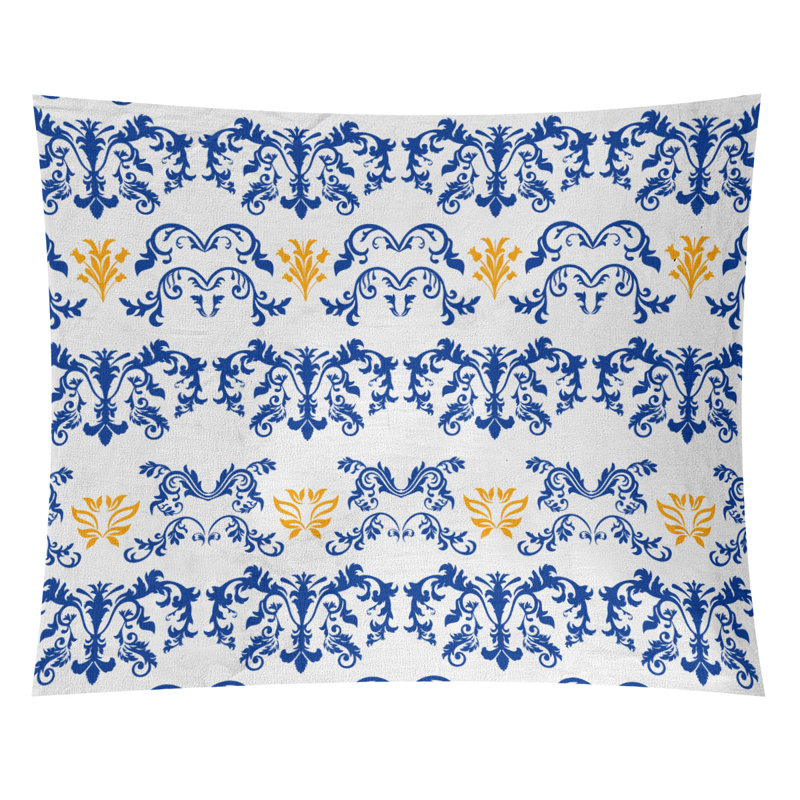 Tapisserie baroque microfibre Football LA, H 51 po x l 60 po, Blanc / bleu marine / or