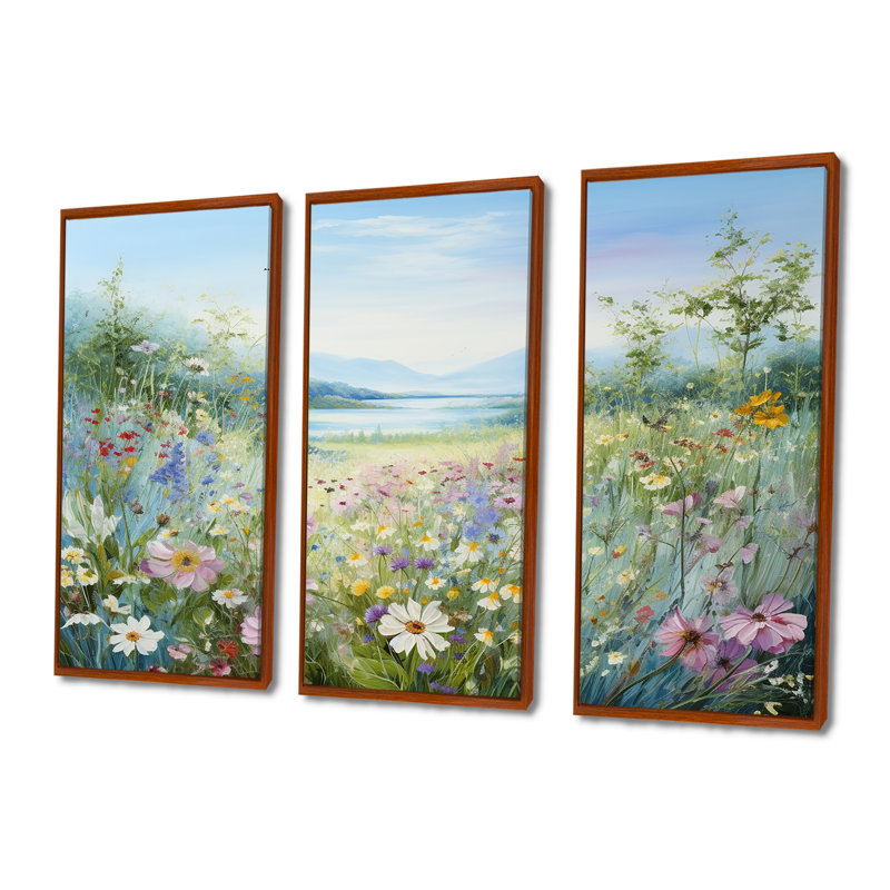 Simplity Wreath Green Flower Field - Ensemble de décoration murale champ de fleurs, H 28 po x l 36 po x P 1 po