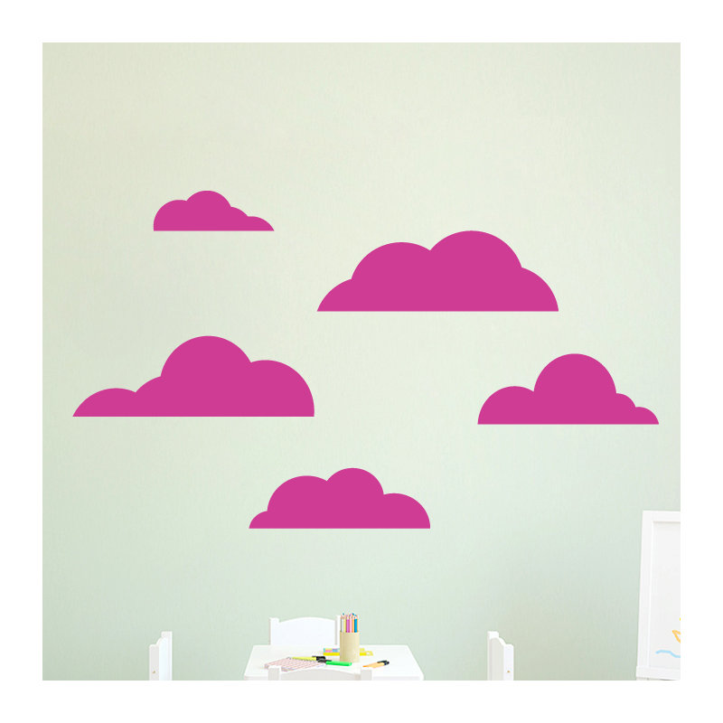 Ensemble de 5 décalcomanies murales cloud, Rose vif