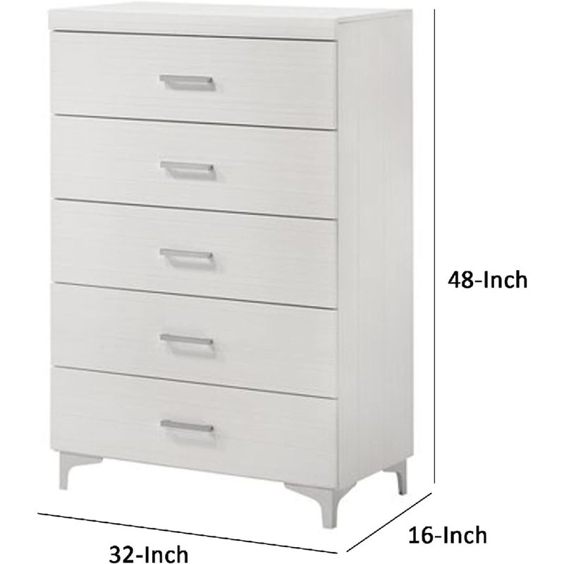 Muradif Chest With 5 Drawers And Wooden Frame, White