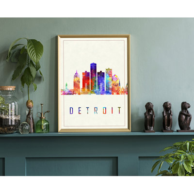 Detroit Modern Illustration US Cities Poster, Unframed Print, Michigan Wall Art Poster