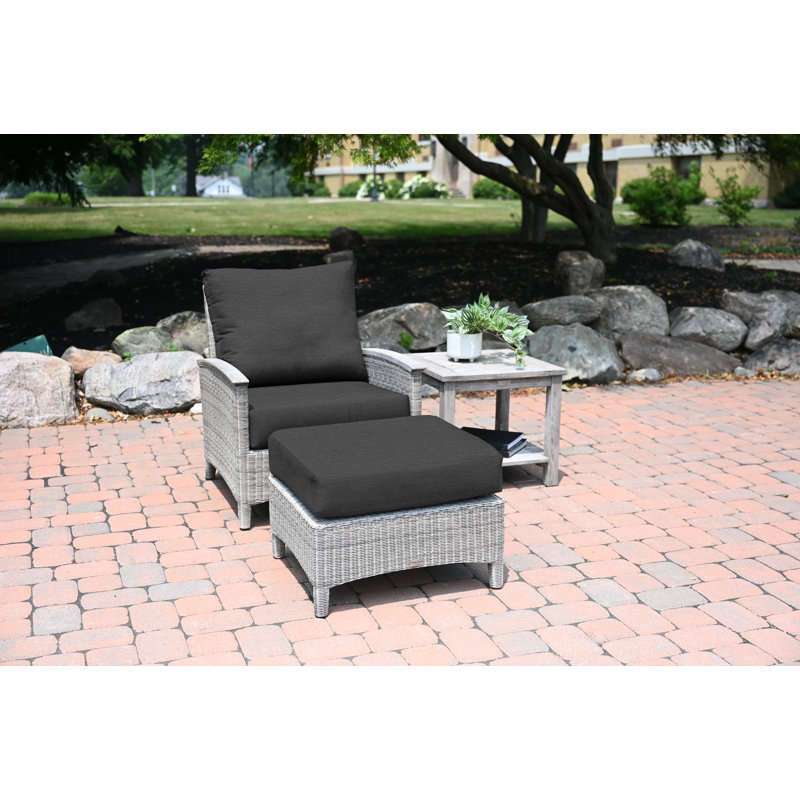 Bella Wicker Teak Outdoor Lounge Chair, Cast Charcoal Sunbrella®, Gray