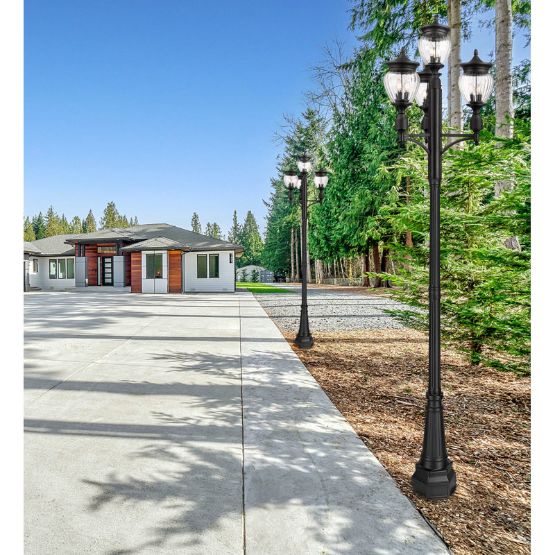Ashdown 3 Light Outdoor Post Mounted Fixture in Black, 125.75'' H x 31.5'' W x 31.5'' D
