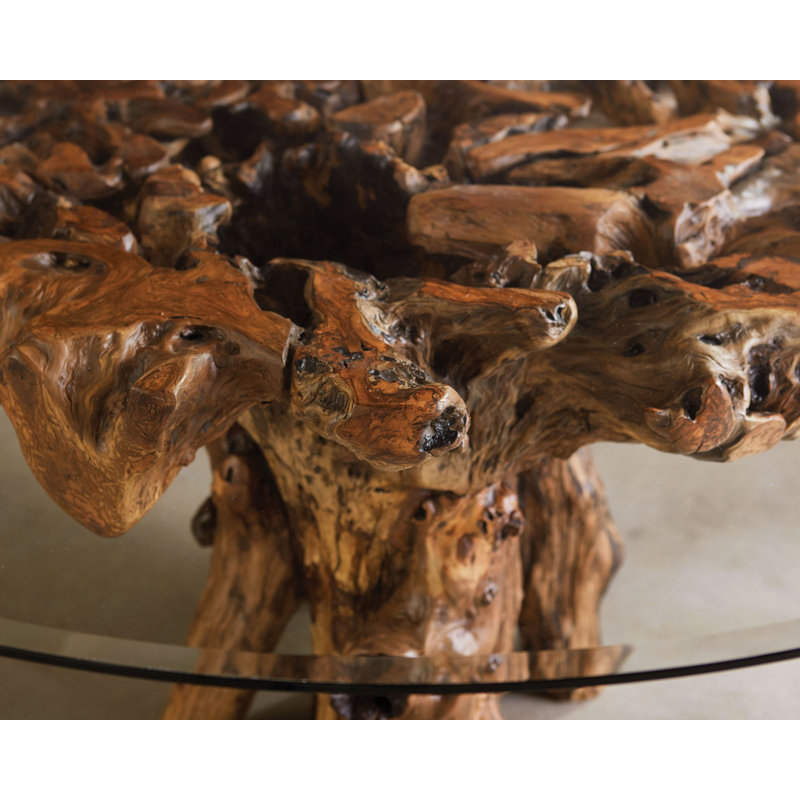 Gareloi Round Glass Top Solid Wood Base Dining Table
