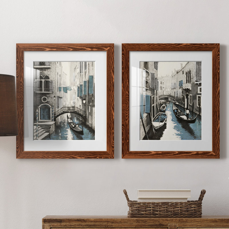 " Venice I " 2 - Pieces, 20" H x 17" W x 1" D, Maple Framed Paper, White