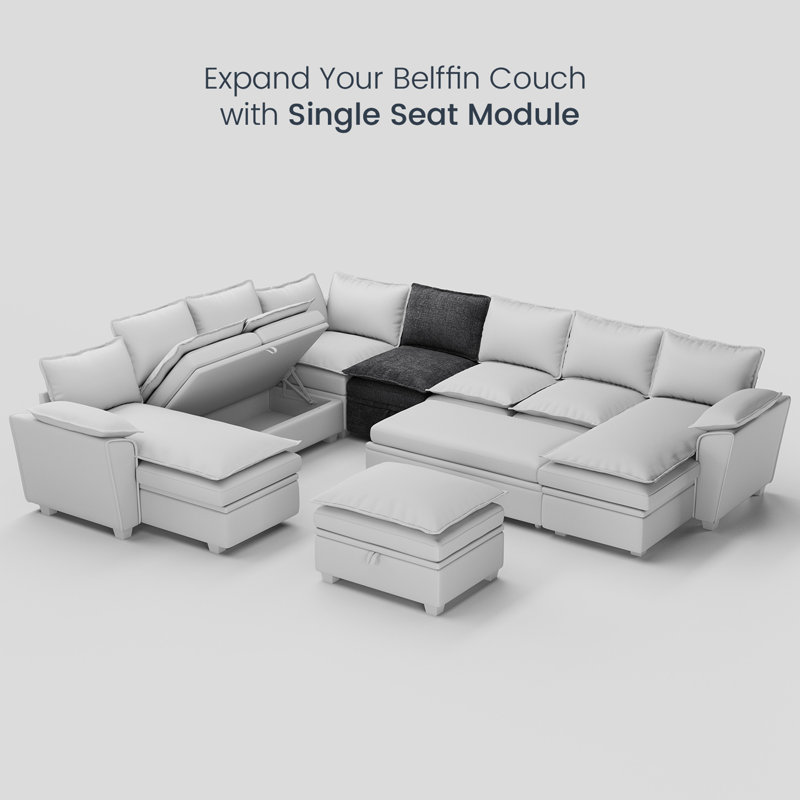 Luna Chenille Single Seat Armless Storage Chair For Modular Sofa, Black Chenille