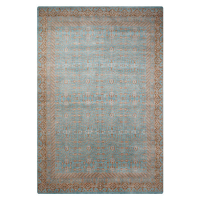 Tapis écologiques tissés à la main en laine tissée à la main - forme rectangulaire, bleu clair, motif oriental, tapis épais antidérapants faits à la main pour salon, chambre à coucher