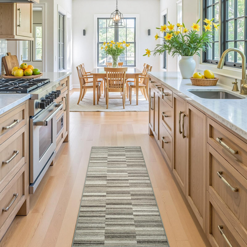 Modern Abstract Ultra-Thin Washable Area Rug, Runner 2' x 6', Taupe