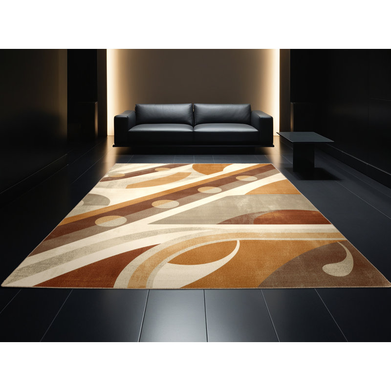 Tapis abstrait moderne brun et beige lavable à la machine pour véhicules et véhicules de transport, 5 x 8