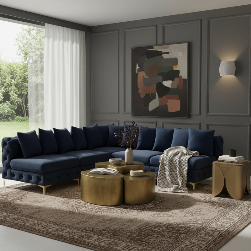 Canapé modulaire en velours 99 po, Velours gris