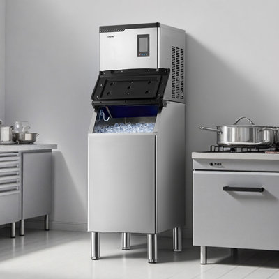 Commercial Ice Maker Machine, 300LBS/24H Ice-Making Machine with 300LBS Stainless Steel Storage Bin, Auto Self-Cleaning Ice Maker with Touchscreen for Bar Cafe Restaurant Business Commercial