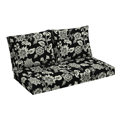 ARDEN Outdoor Loveseat Cushion Set, 48 x 24, Rain-Proof, Fade Resistant, Cushion Set for Couch, Bench, and Swing Ashland Black Jacobean