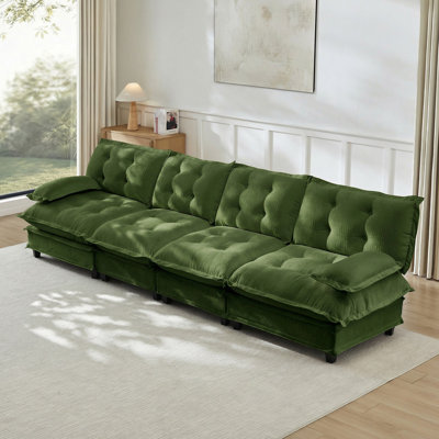 138" 4-Seater Cloud Sofa, Modular Sectional Couch, Modern Deep Seat Sofa For Living Room, Comfy Lattice Decored Seat Cushion, Breathable Chenille Fabric