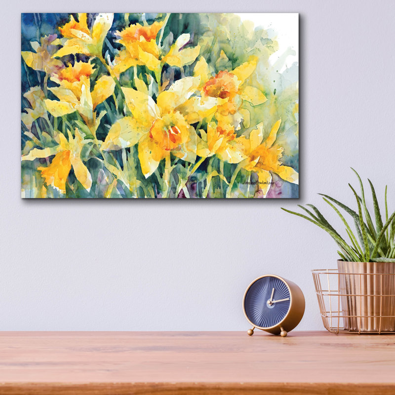 «Daffodil Party» par Annelein Beukenkamp, art mural en verre acrylique, H 12 po x l 16 po x P 0,13 po