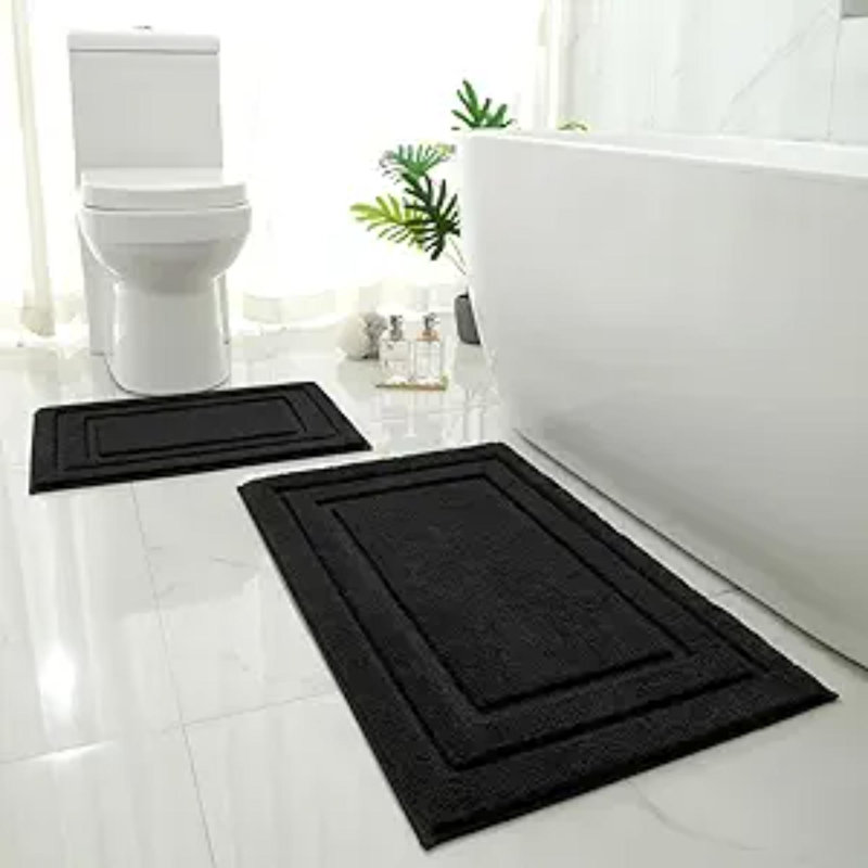 Ensemble de tapis de salle de bain 2 pièces en microfibre ultra douce et absorbante, L 32 po x l 16 po, Noir