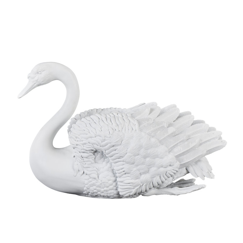 Sculpture cygne en résine décorative gris clair avec plumes texturées