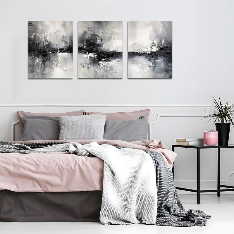 Metro Lane 3 Piece Large Black And White Abstract Canvas Wall Art For ...