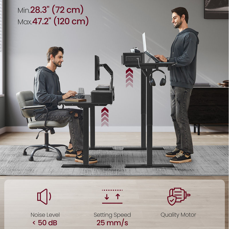 Namiya 51.5‘’H Height Adjustable Rectangle Standing Desk, Black, 51.5" H x 55.1'' W X 23.6'' D