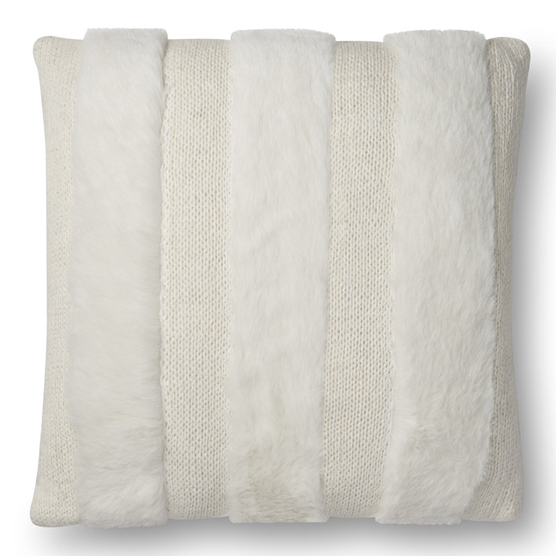 Coussin rayé, Duvet / Plumes, Gris, 13 po x 21 po