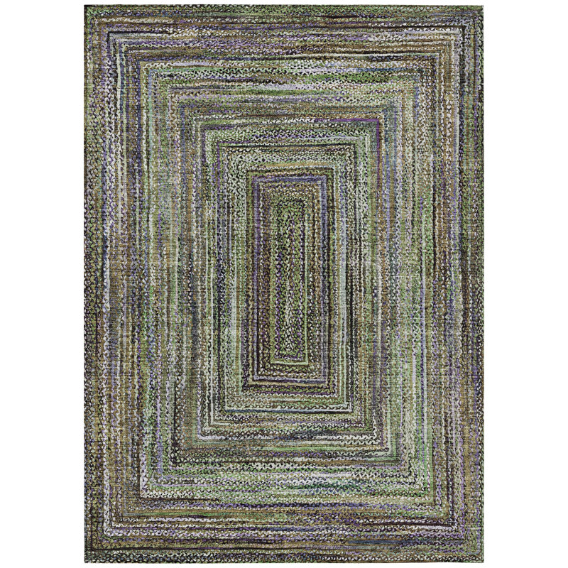 Machine Washable Indoor/Outdoor Xhevrie ACN1725 Olive Rug, Rectangle 9' x 12'