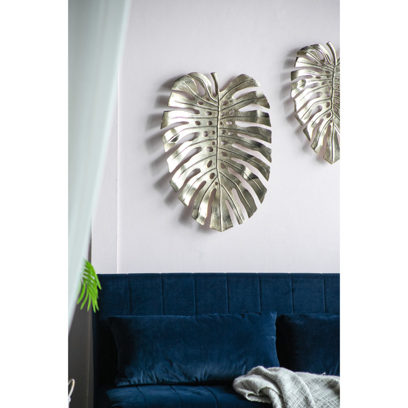 Chic Gold Leaf Wall Art - 24.8x17.3x2" Aluminum Modern Hanging Contemporary Design