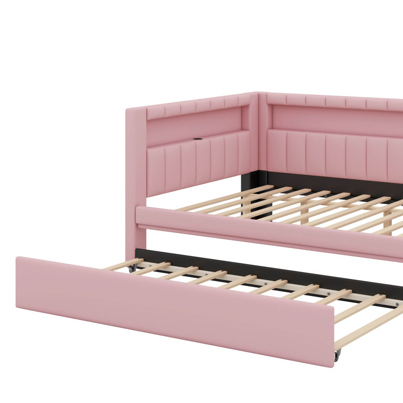 Full Size Platform Bed With USB And Trundle, Pink