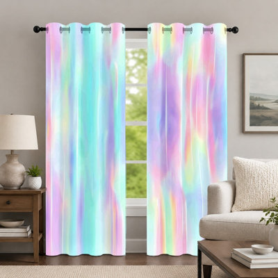 2Pcs Colorful Gradient Curtains, Dreamy Watercolor Style Curtain, Vibrant Pastel Fluid Texture Printed Art Grommet Drapes, Window Treatment for Bedroom Living Room Decor