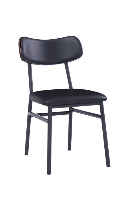 Chaise en métal noir avec dossier et siège en vinyle noir