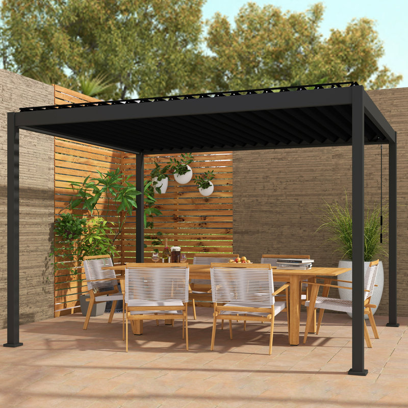 88 Frame Pergola with Adjustable Louvered Roof, 10 ft W x 12 ft D, Charcoal