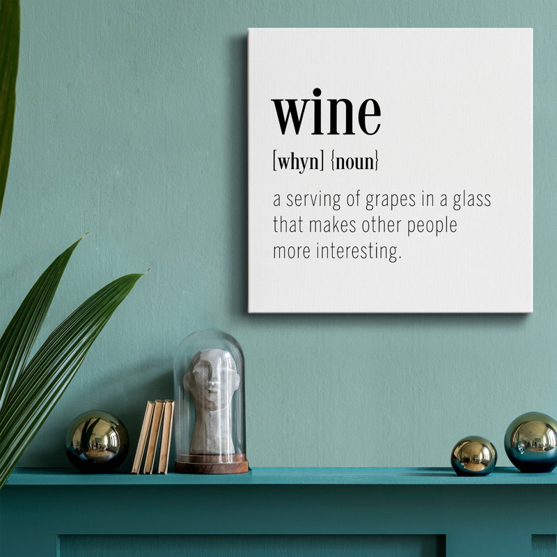 "Wine", art textuel sur toile tendue, H 10 po x l 10 po x P 1,5 po