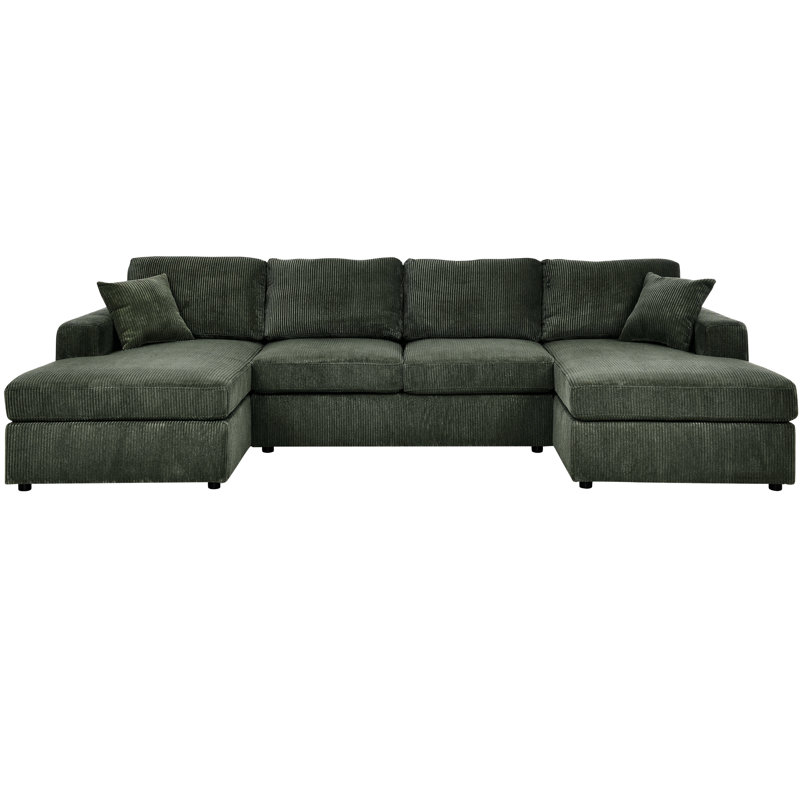 Corduroy Sectional, 4 Seats, 3 With Removable Covers, Minimalist Style For Modern Living 4 Sectional 1 And 2 Chaise , Cushions, U-Shaped Configuration Board Games