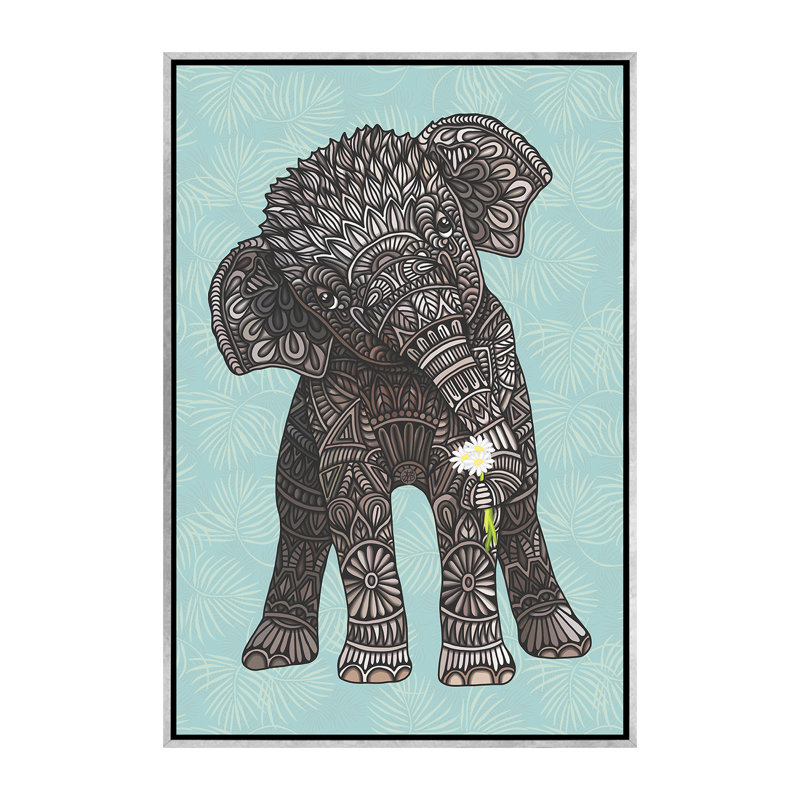 «Baby Elephant - Teal» par Angelika Parker - impression d'art graphique, H 60 po x l 40po x P 1,5 po, Pas de tapis