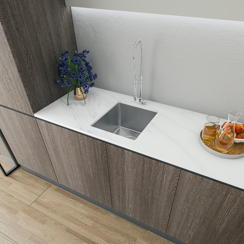 Évier de cuisine Sinber à cuve unique encastrée sous plan, 40,6 x 45,7 cm (16 po x 18 po), acier inoxydable T304 de calibre 18, finition satinée