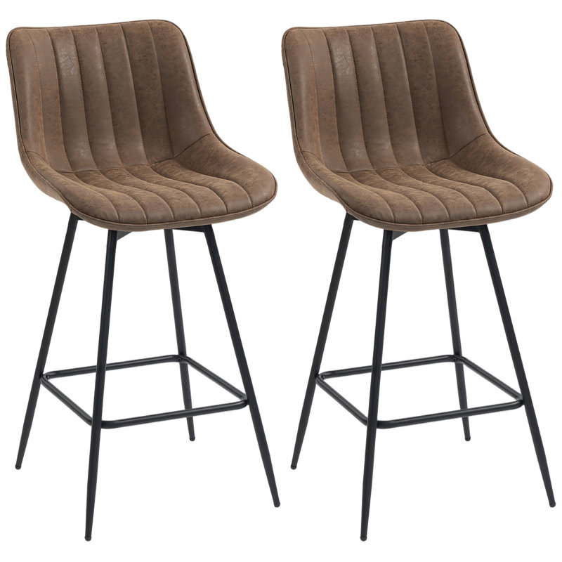 HOMCOM Swivel Bar Stools Set of 2 Backrest Height Adjustable, Brown
