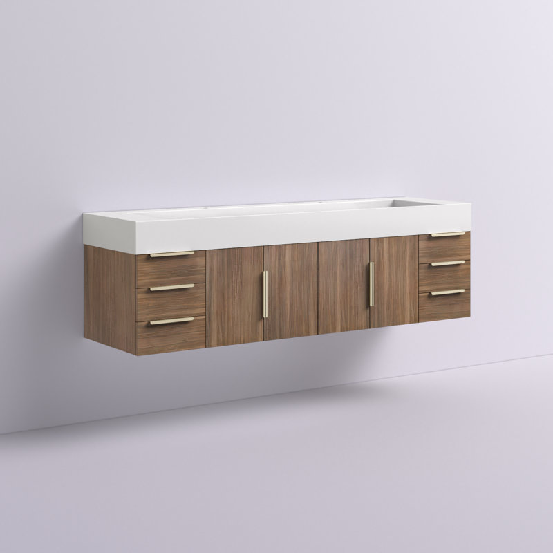 Thomason 71'' Double Bathroom Vanity with Acrylic Top, White, Rosewood
