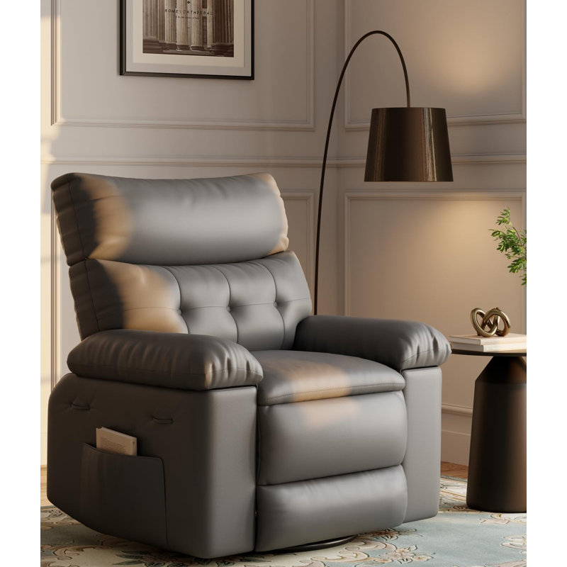 Recliner Chair, Swivel Rocker Recliners, 360° Swivel Reclining Chair with Heat and Massage for Living Room, Bedroom, Gray