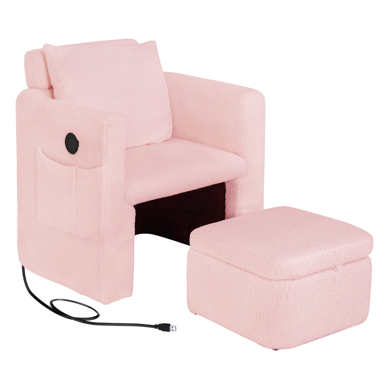 Barrel Accent Chair With Storage Ottoman, Pink
