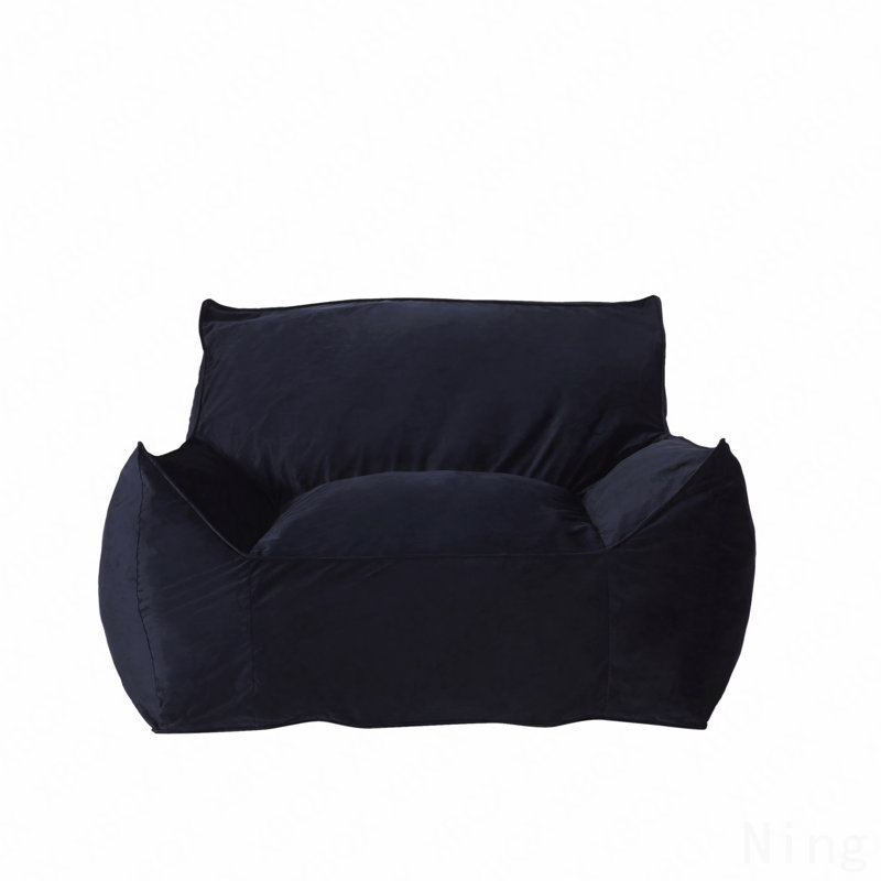 Velveteen Bean Bag Chair With Armrests, Midnight Blue, Midnight Blue Velvet
