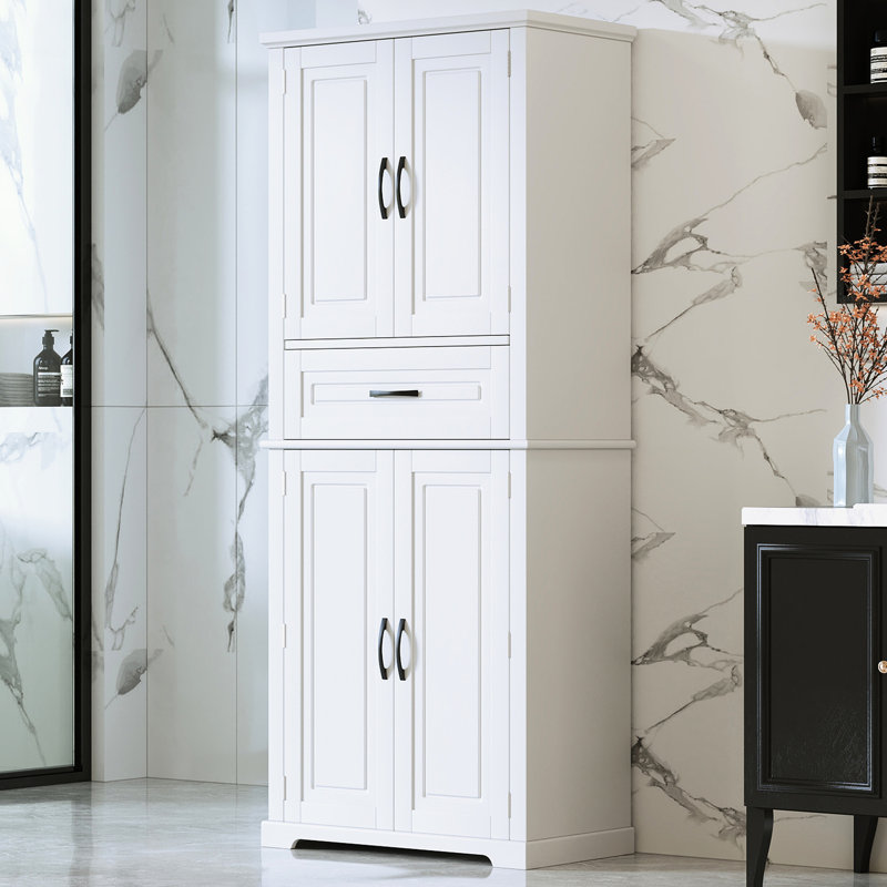 Rangement pour salle de bain - Tablette ajustable, blanc, basculant, armoire à glissières blanche avec grand panneau, tiroir