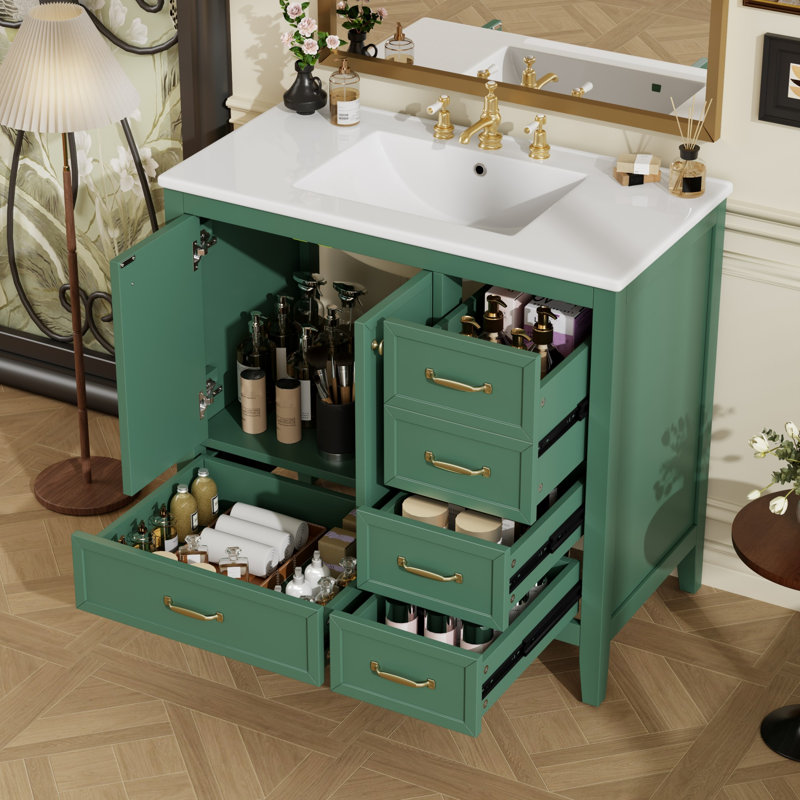 Bathroom Vanity With Sink, Bathroom Cabinet, Green