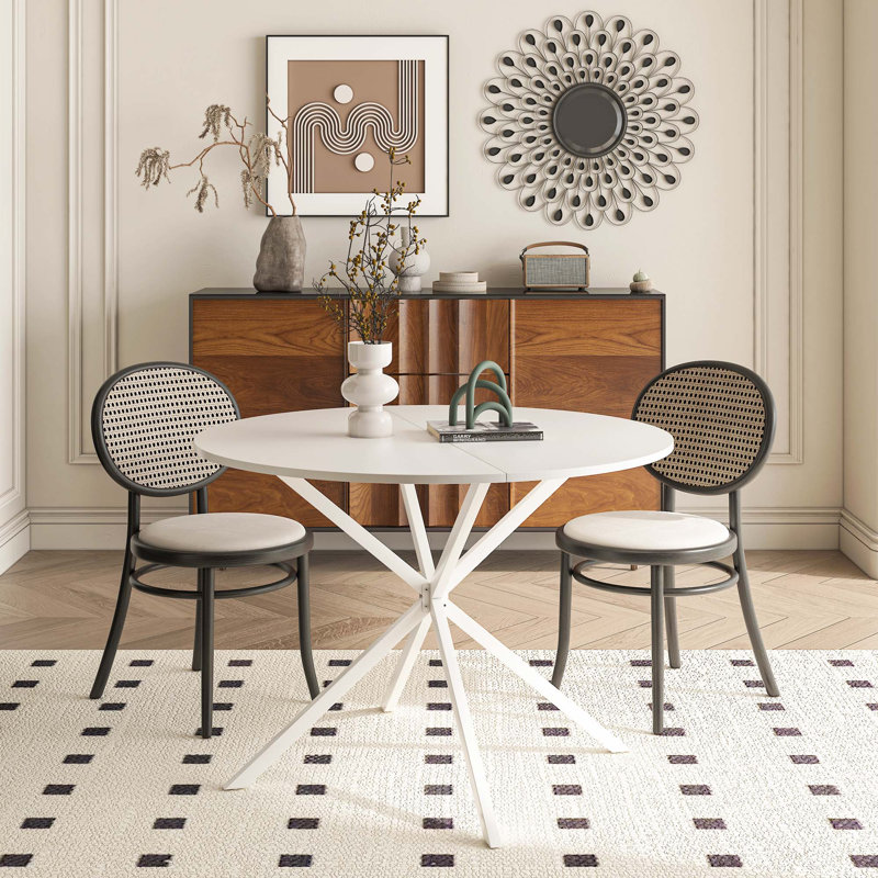 Table de salle à manger ronde Daejia, Blanc, H 29,53 po x L 42,13 po x l 42,13 po