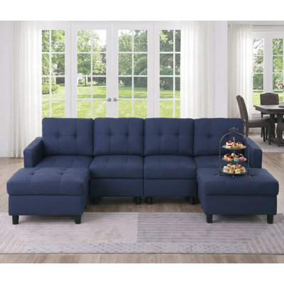Kentrell 6-Piece Upholstered U-Shape Sectional Sofa With Ottoman
