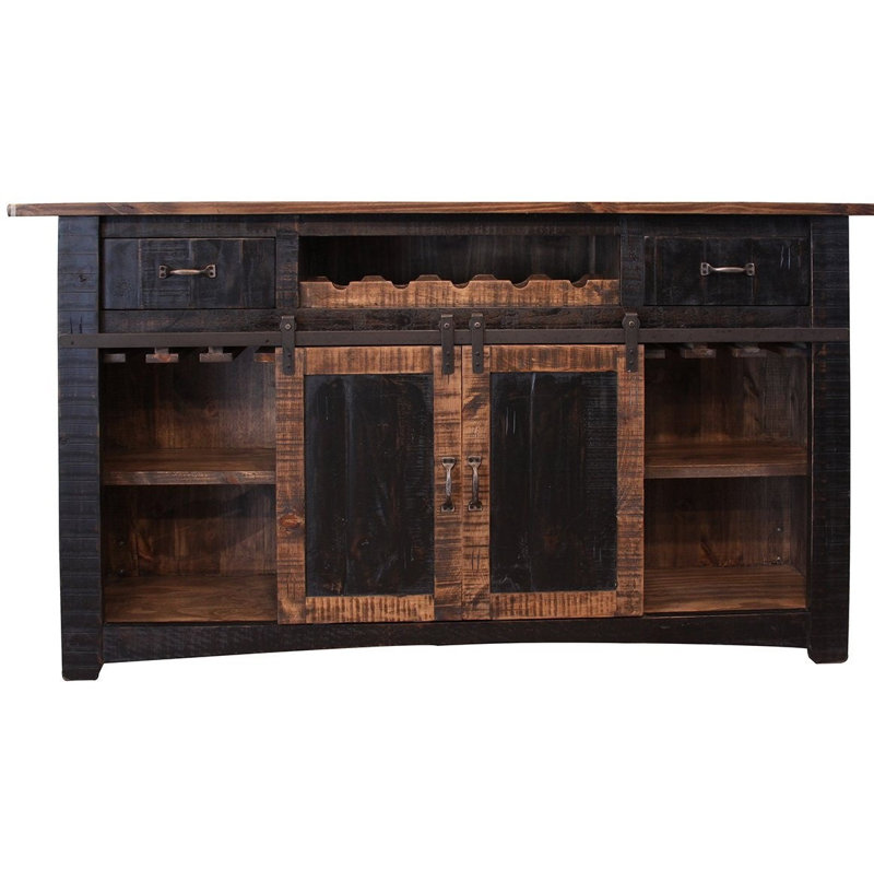 Jasenski 26.5'' Solid Wood Home Bar, Distressed Black