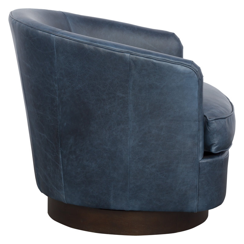 Tipsy Genuine Leather Swivel Barrel Chair, Hazelnut, Brown Genuine Leather