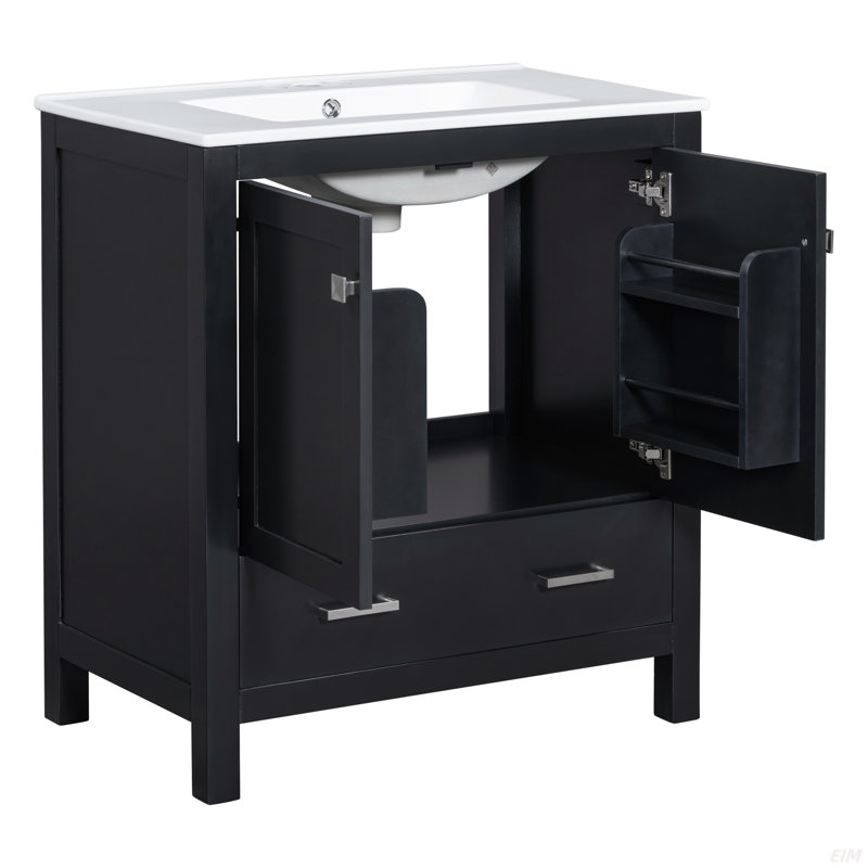 Ensemble de meuble-lavabo 60 po avec lavabos doubles (séparés), lavabos doubles en céramique, tablette de rangement et tiroirs séparés (miroir non inclus) - Solution de salle de bain moderne pour salles de bain spacieuses