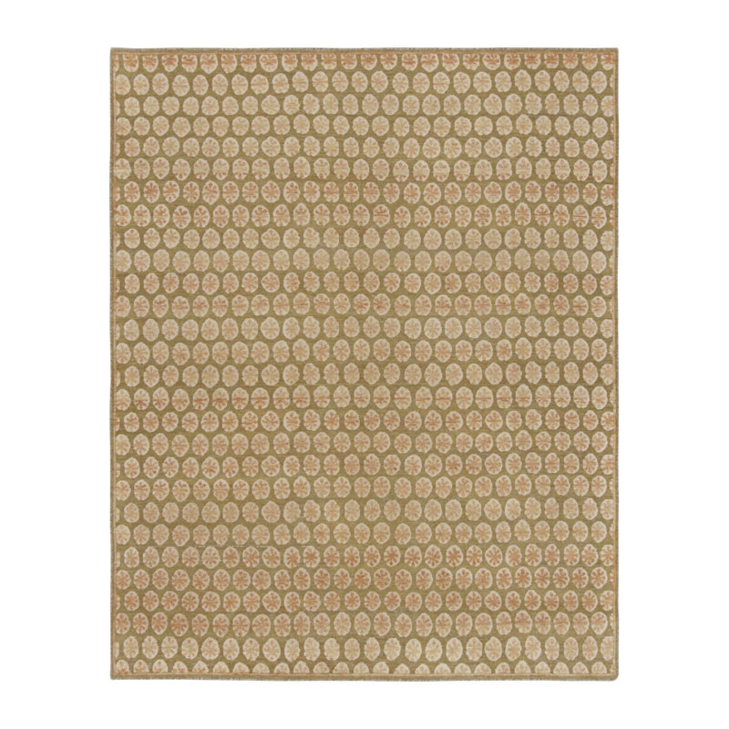 Black Print Hand Knotted Floral Area Rug, Rectangle 14' x 20'
