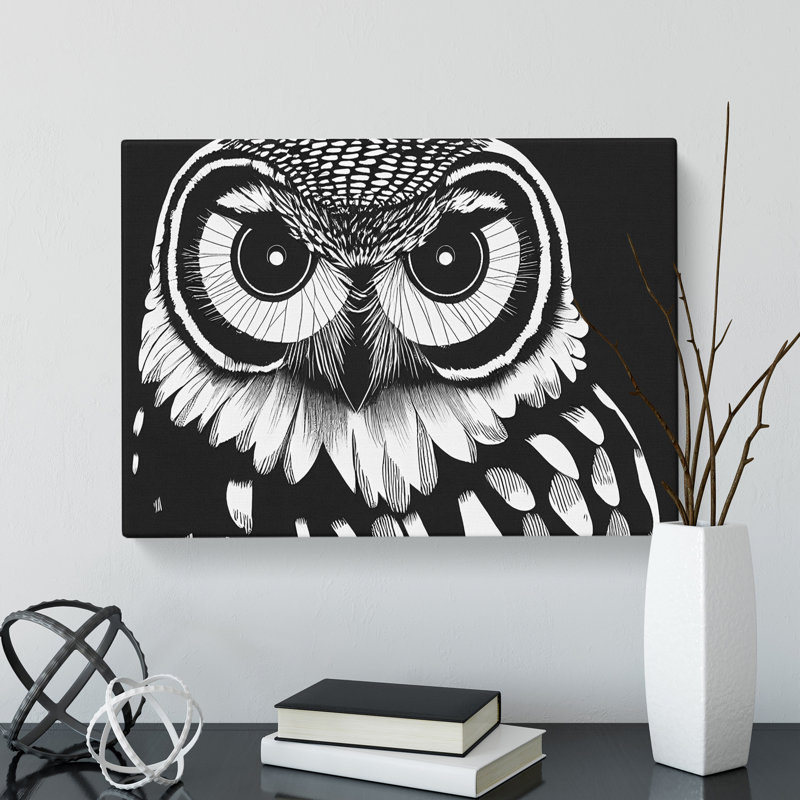 Owl Portrait Monochrome Vol.4 - Wrapped Canvas, 35cm H x 50cm W x 3cm D