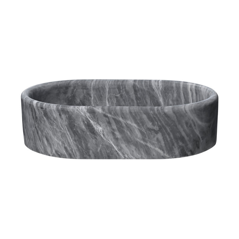 Lavabo vasque de salle de bain en marbre naturel dans un bassin gris, spacieux, fabriqué à la main, trou de drain pré-percé en marbre gris, conception ovale, surface lisse, lavabo pour une utilisation quotidienne